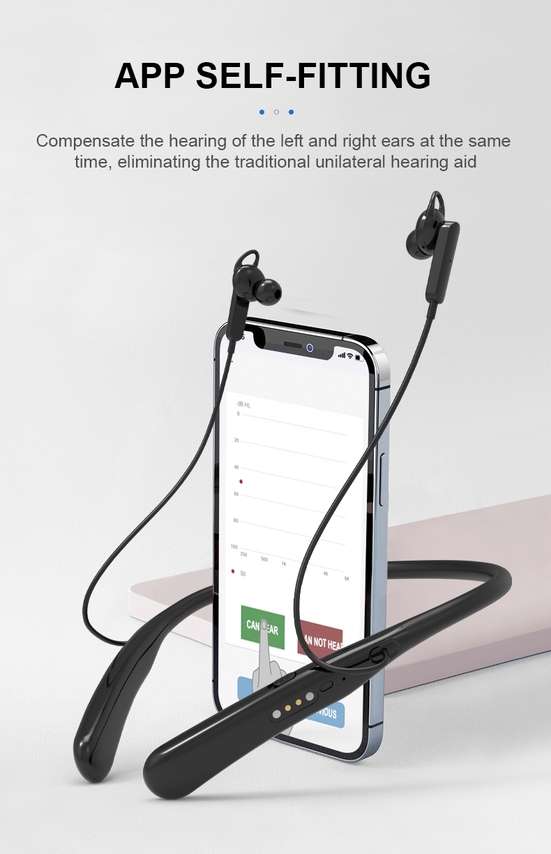 Bluetooth DSP digital chip hanging neck hearing aid with 29 hours of battery life